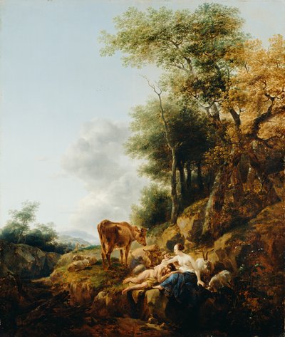 Landscape with a Nymph and a Satyr by Nicolaes Pietersz. Berchem